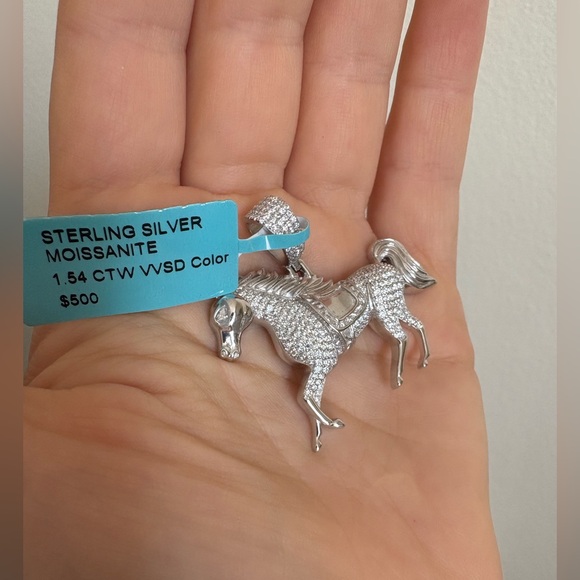 925 Solid Silver Moissanite Horse Pendant+925 silver Italian twisted rock chain - Picture 8 of 14